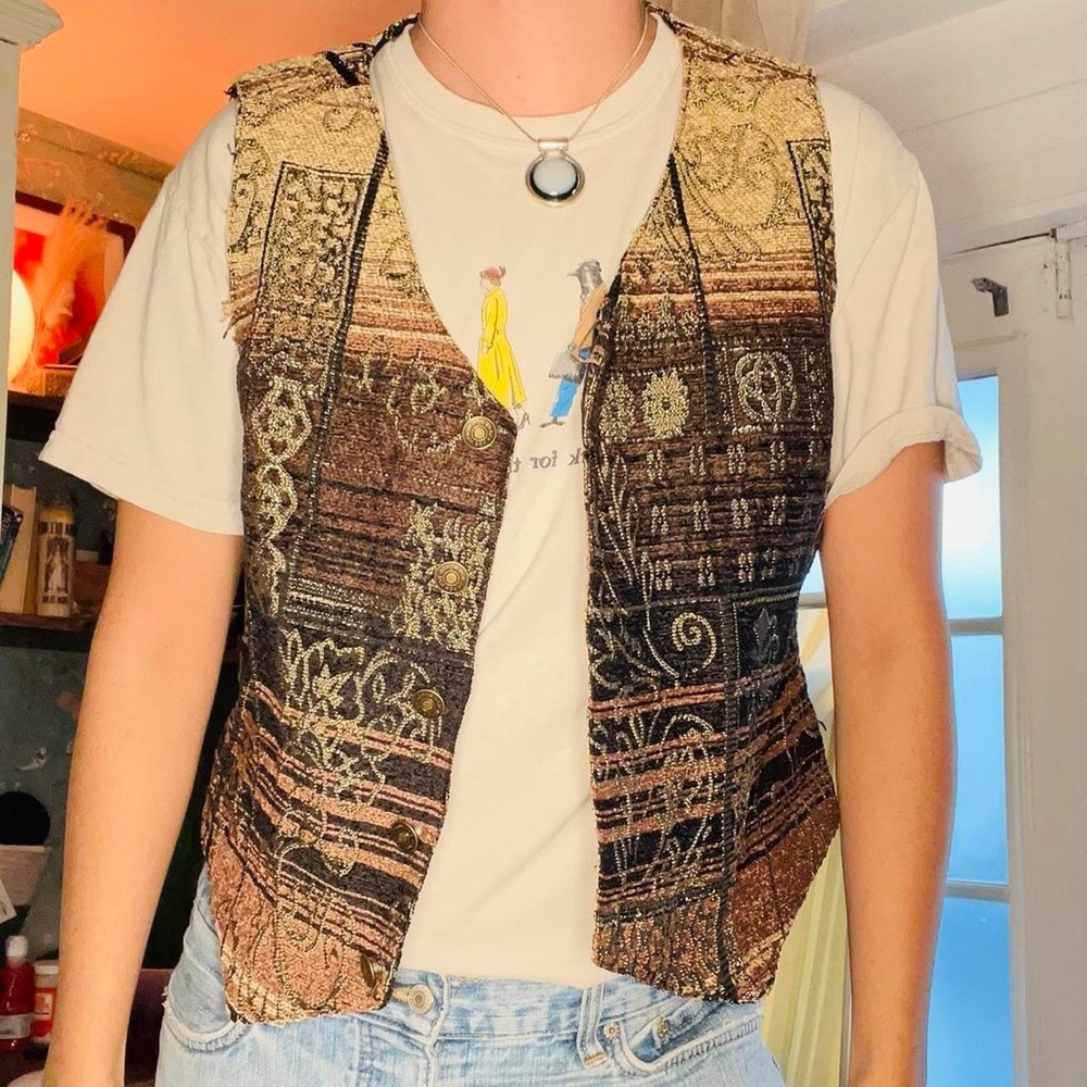 Boho Embroidered Vest in Brown and Gold